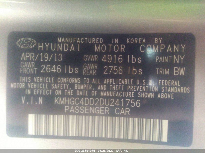 2013 HYUNDAI GENESIS 3.8L - KMHGC4DD2DU241756