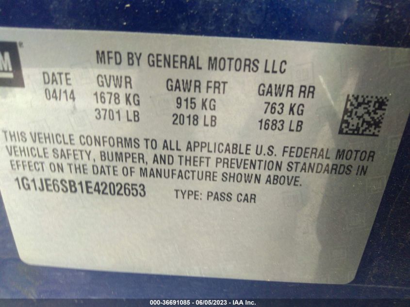 2014 CHEVROLET SONIC LTZ - 1G1JE6SB1E4202653