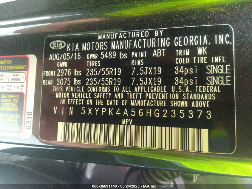 2017 KIA SORENTO SXL V6 - 5XYPK4A56HG235373