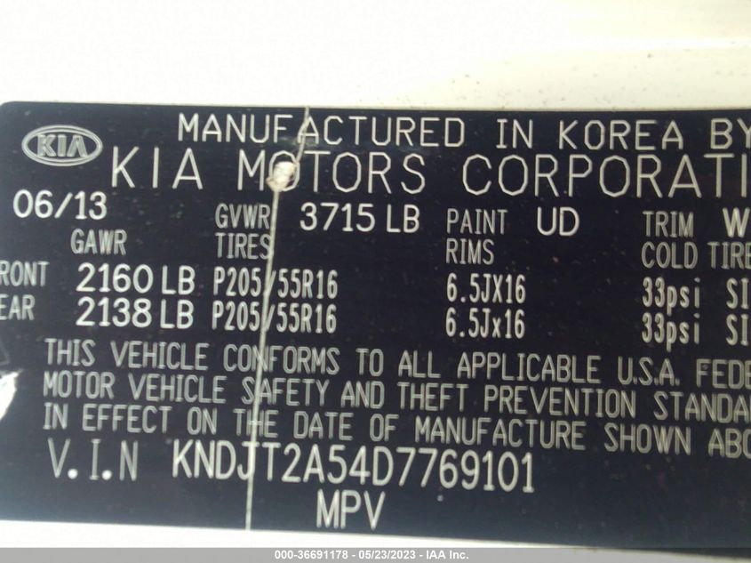 2013 KIA SOUL BASE - KNDJT2A54D7769101