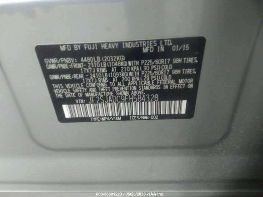 2015 SUBARU FORESTER 2.5I PREMIUM - JF2SJADC9FH584328