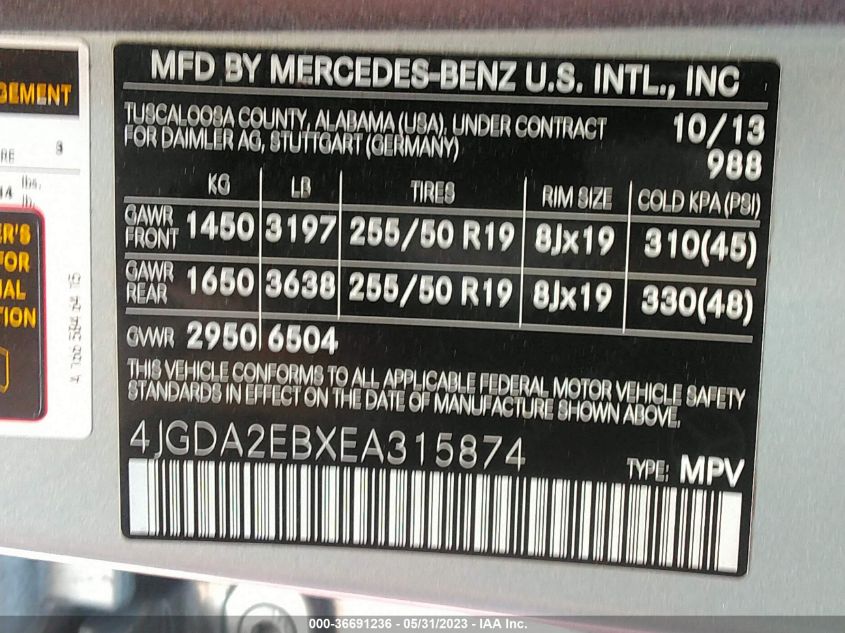 2014 MERCEDES-BENZ M-CLASS ML 350 BLUETEC - 4JGDA2EBXEA315874