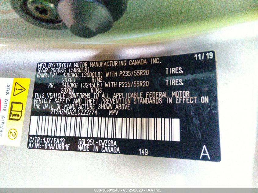 2020 LEXUS RX RX 350 - 2T2HZMDA2LC222774