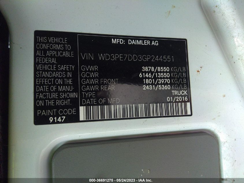2016 MERCEDES-BENZ SPRINTER CARGO VANS - WD3PE7DD3GP244551