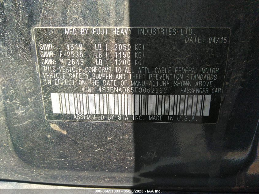 2015 SUBARU LEGACY 2.5I PREMIUM - 4S3BNAD65F3062662
