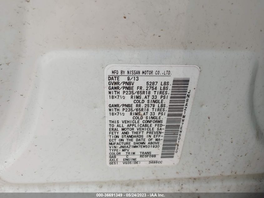 2014 NISSAN MURANO SL - JN8AZ1MW7EW501930