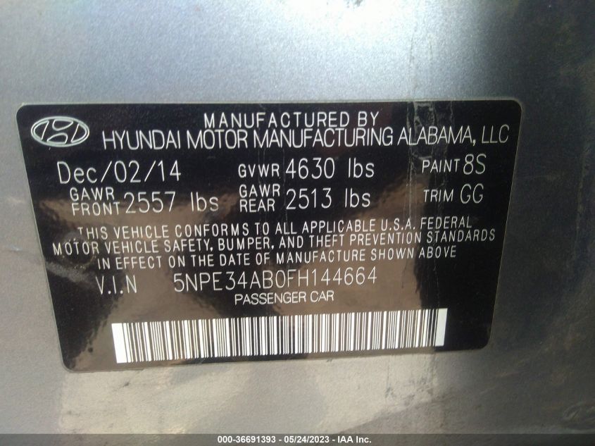 2015 HYUNDAI SONATA 2.0T LIMITED - 5NPE34AB0FH144664