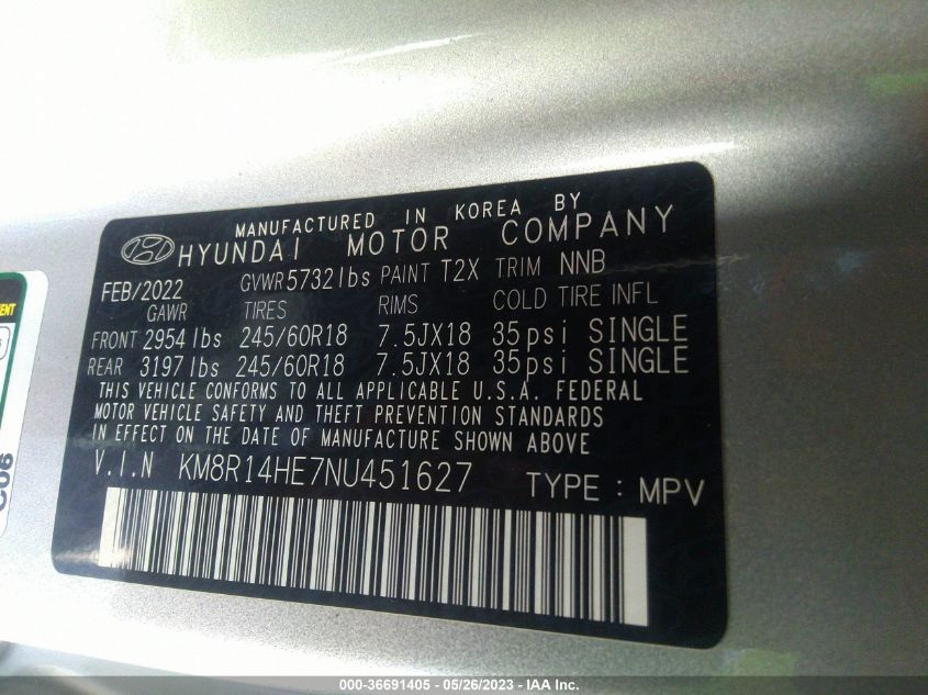2022 HYUNDAI PALISADE SE - KM8R14HE7NU451627