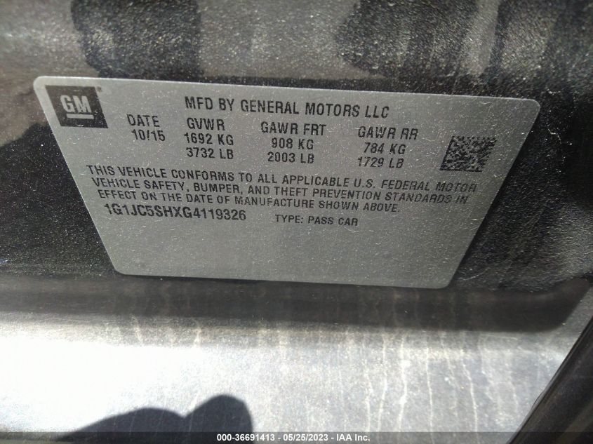 2016 CHEVROLET SONIC LT - 1G1JC5SHXG4119326