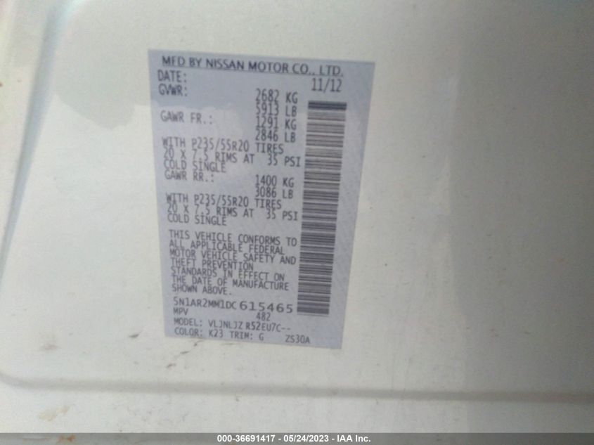 2013 NISSAN PATHFINDER PLATINUM - 5N1AR2MM1DC615465