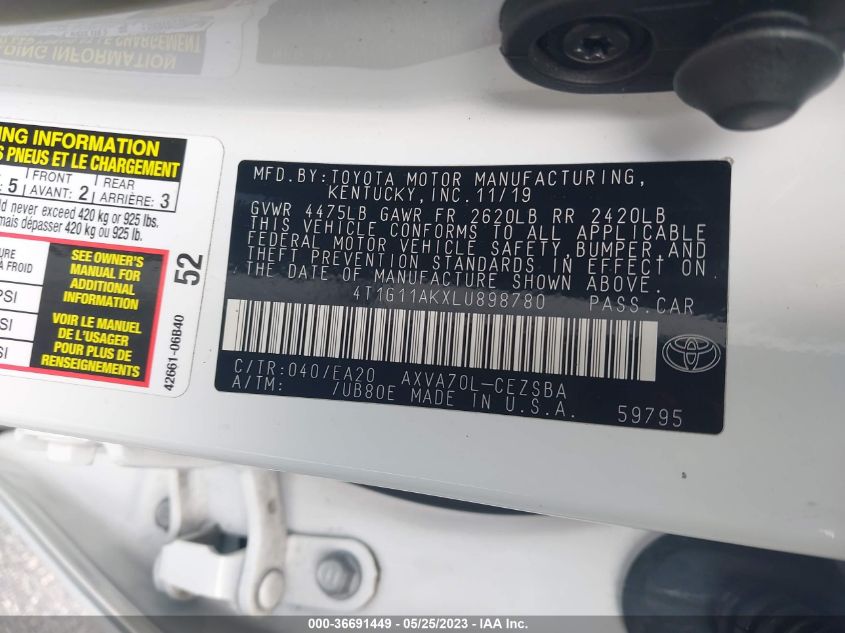 2020 TOYOTA CAMRY SE - 4T1G11AKXLU898780