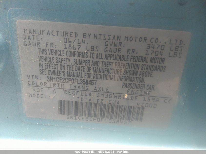 2015 NISSAN VERSA NOTE SV - 3N1CE2CP0FL358457
