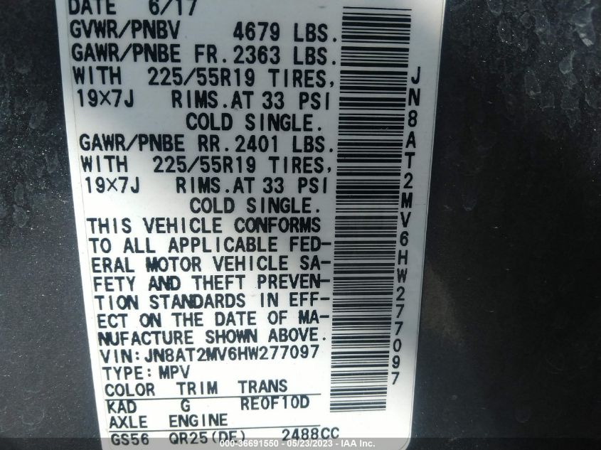 2017 NISSAN ROGUE SL - JN8AT2MV6HW277097