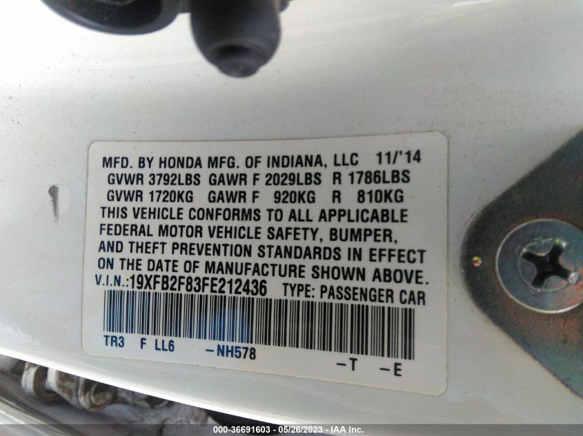 2015 HONDA CIVIC SEDAN EX - 19XFB2F83FE212436