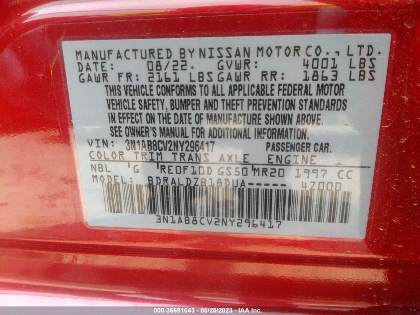 2022 NISSAN SENTRA SV - 3N1AB8CV2NY296417