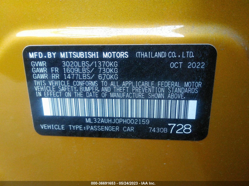 VIN ML32AUHJ0PH002159 2023 MITSUBISHI MIRAGE ES/LE
