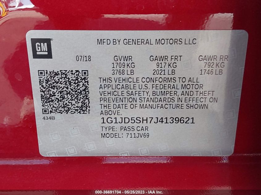 2018 CHEVROLET SONIC LT - 1G1JD5SH7J4139621
