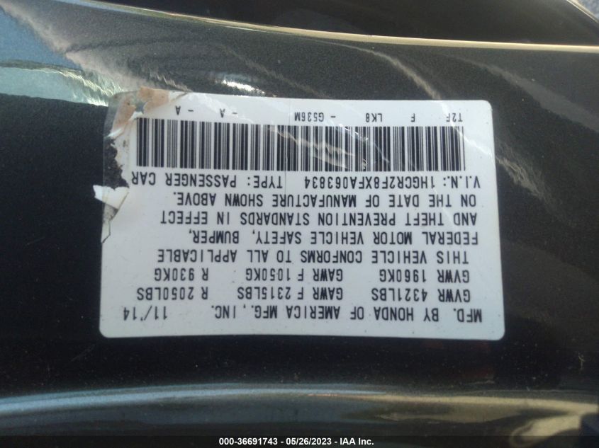 2015 HONDA ACCORD SEDAN EX-L - 1HGCR2F8XFA063834