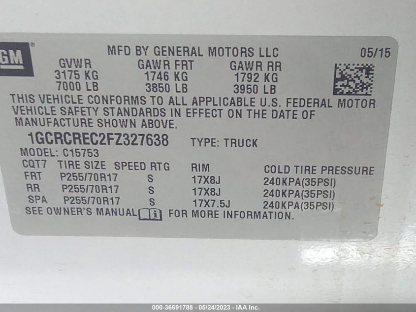 2015 CHEVROLET SILVERADO 1500 LT - 1GCRCREC2FZ327638
