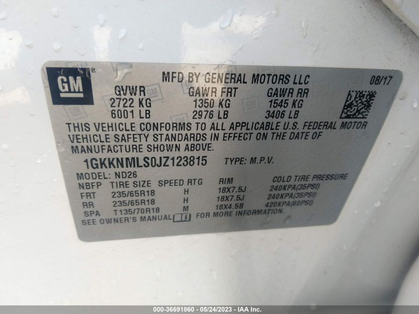 2018 GMC ACADIA SLT - 1GKKNMLS0JZ123815