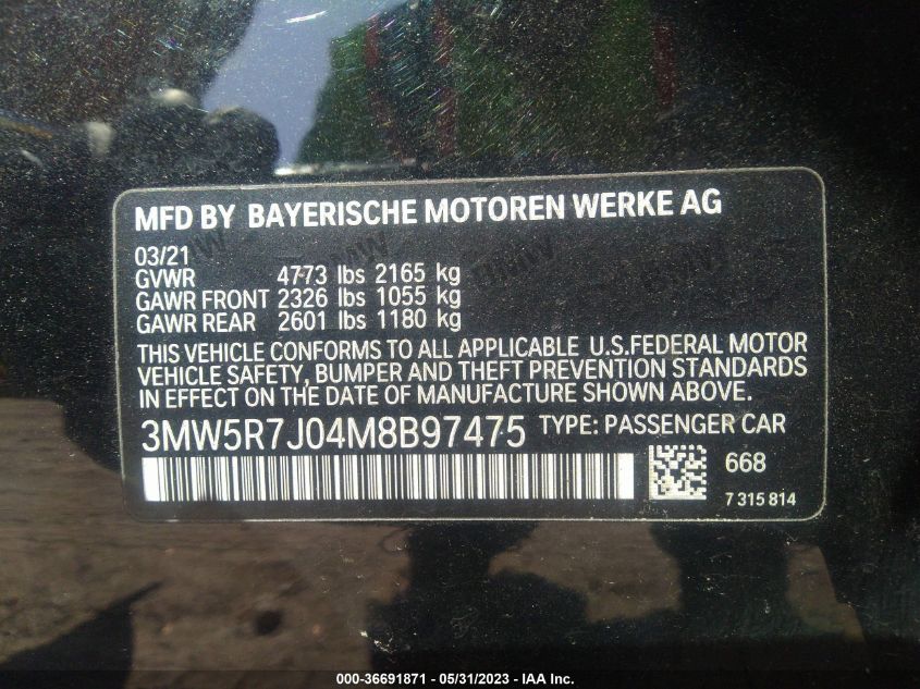 2021 BMW 3 SERIES 330I XDRIVE - 3MW5R7J04M8B97475