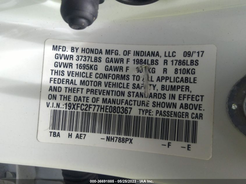 2017 HONDA CIVIC SEDAN EX - 19XFC2F77HE080367
