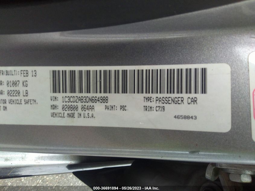 2013 DODGE AVENGER SE - 1C3CDZAB3DN664988