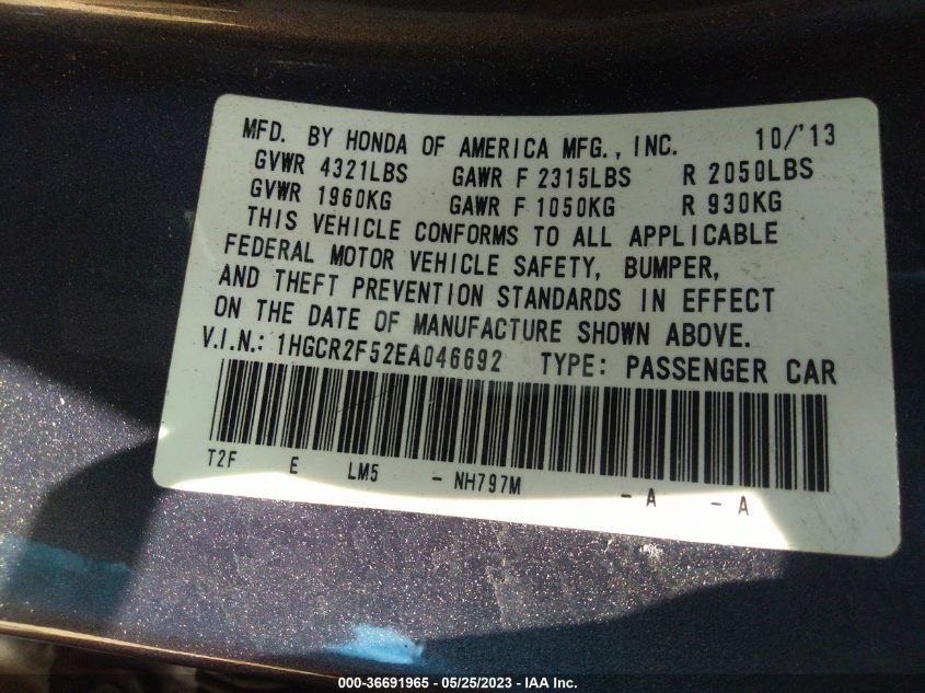 2014 HONDA ACCORD SEDAN SPORT - 1HGCR2F52EA046692