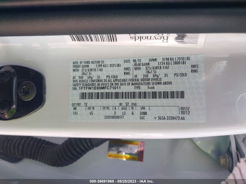 2021 FORD F-150 XL/XLT/LARIAT - 1FTFW1E89MFC71011