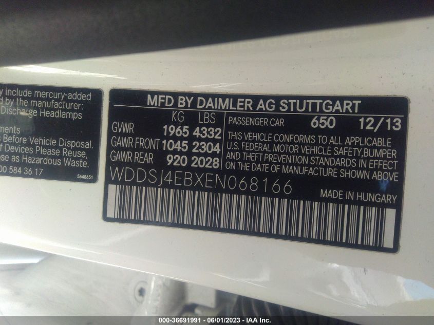 2014 MERCEDES-BENZ CLA-CLASS CLA 250 - WDDSJ4EBXEN068166