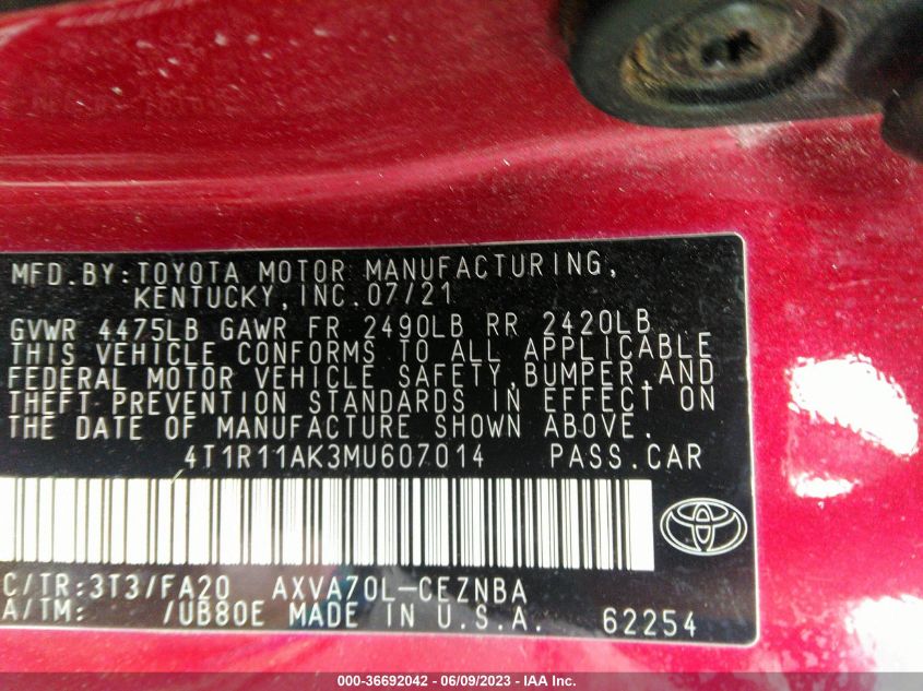 2021 TOYOTA CAMRY LE - 4T1R11AK3MU607014