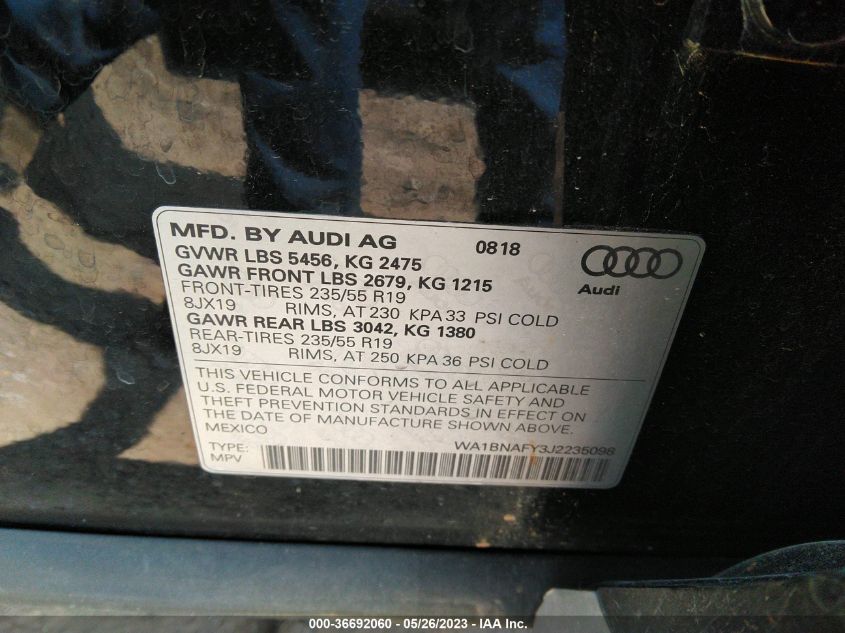 WA1BNAFY3J2235098 2018 AUDI Q5, photo no. 9