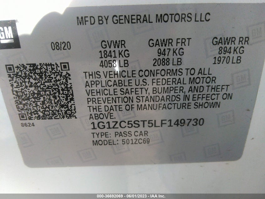 VIN 1G1ZC5ST5LF149730 2020 CHEVROLET MALIBU LS