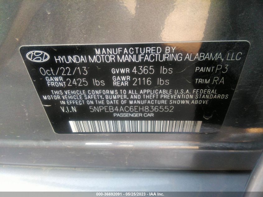 2014 HYUNDAI SONATA GLS - 5NPEB4AC6EH836552