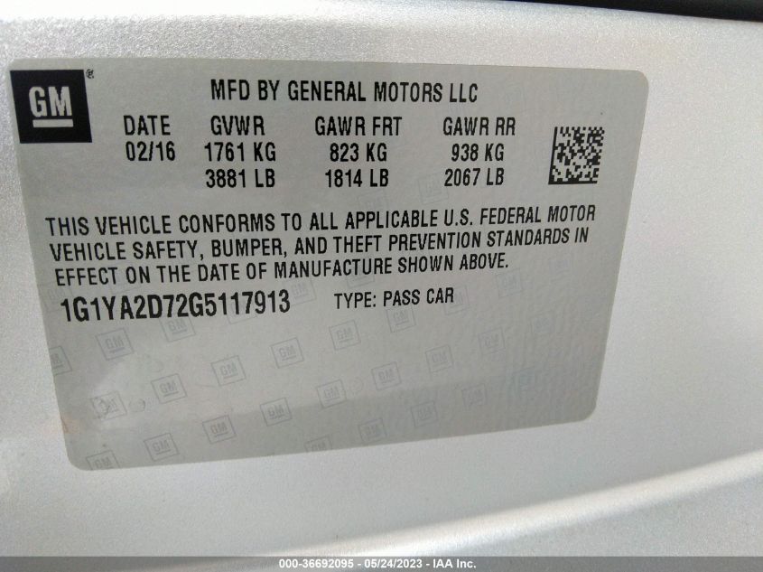 2016 CHEVROLET CORVETTE 1LT - 1G1YA2D72G5117913