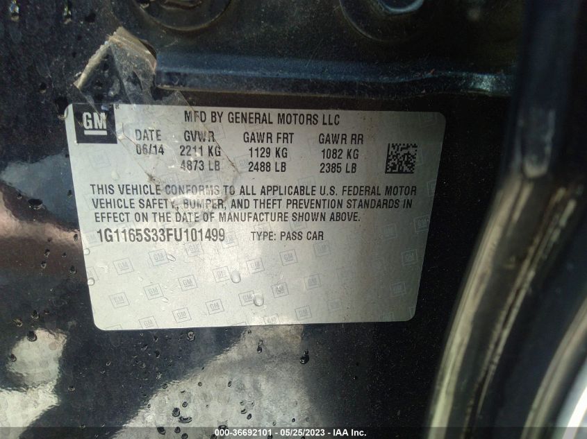 2015 CHEVROLET IMPALA LTZ - 1G1165S33FU101499