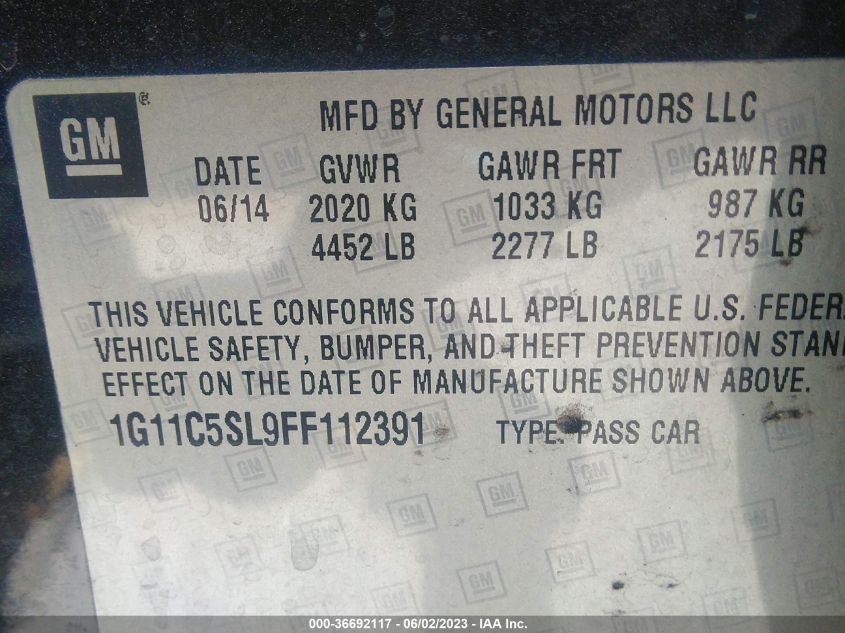 2015 CHEVROLET MALIBU LT - 1G11C5SL9FF112391