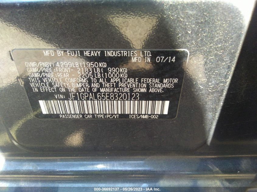 2014 SUBARU IMPREZA WAGON 2.0I SPORT PREMIUM - JF1GPAL65E8320123