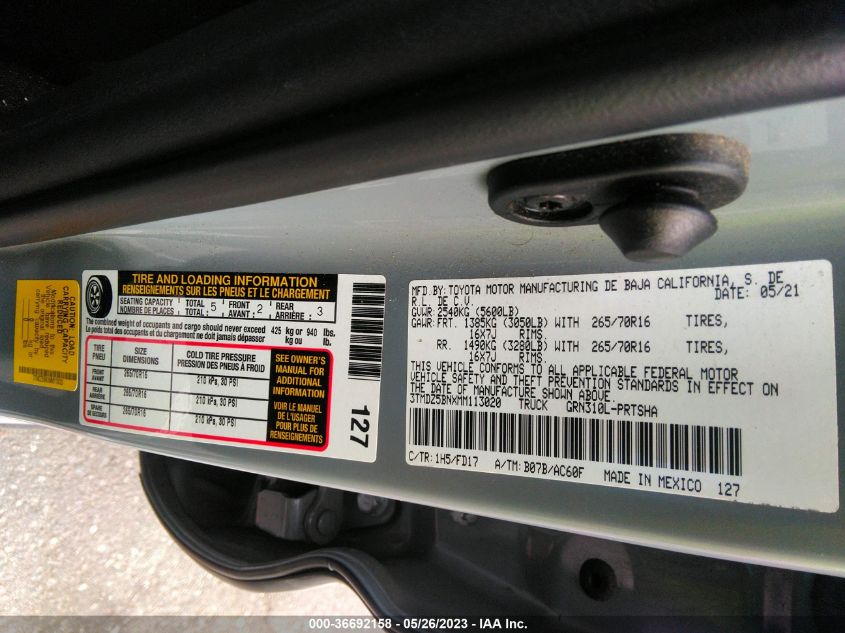 2021 TOYOTA TACOMA 4WD SR5/TRD SPORT - 3TMDZ5BNXMM113020