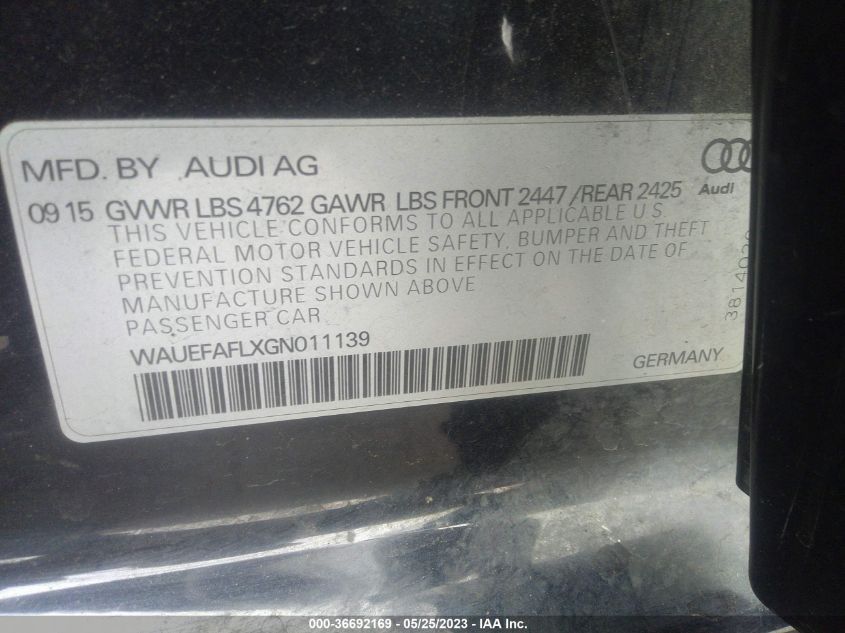 2016 AUDI A4 PREMIUM PLUS - WAUEFAFLXGN011139