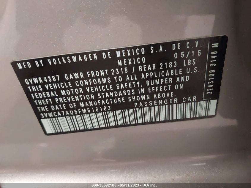 2015 VOLKSWAGEN GOLF SPORTWAGEN TDI SE 3VWCA7AU5FM516183