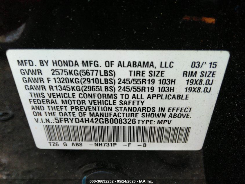 2016 ACURA MDX W/TECH/W/TECH - 5FRYD4H42GB008326