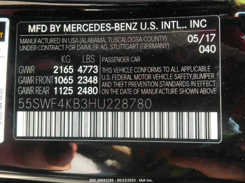 2017 MERCEDES-BENZ C-CLASS C 300 - 55SWF4KB3HU228780
