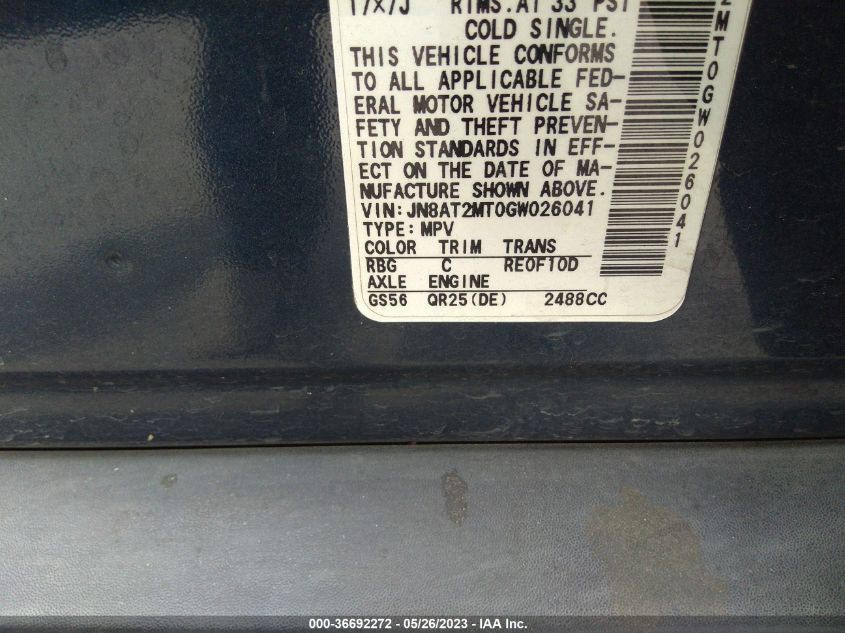2016 NISSAN ROGUE S - JN8AT2MT0GW026041