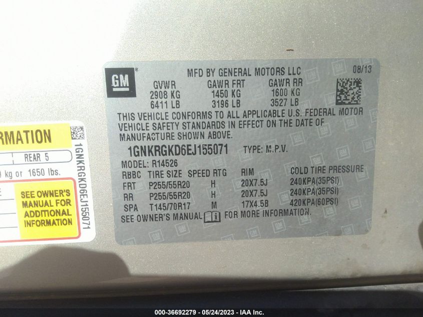 2014 CHEVROLET TRAVERSE LT - 1GNKRGKD6EJ155071