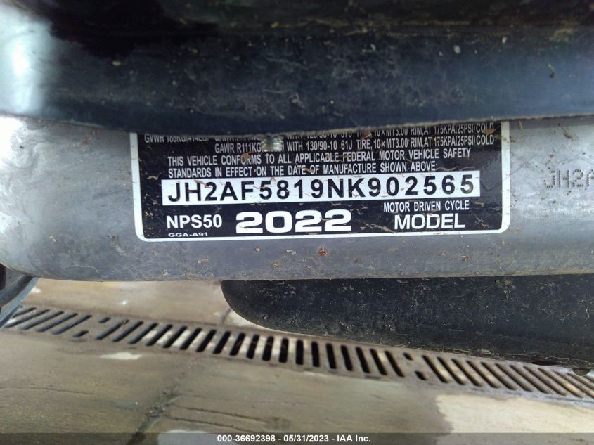 2022 HONDA NPS50 - JH2AF5819NK902565