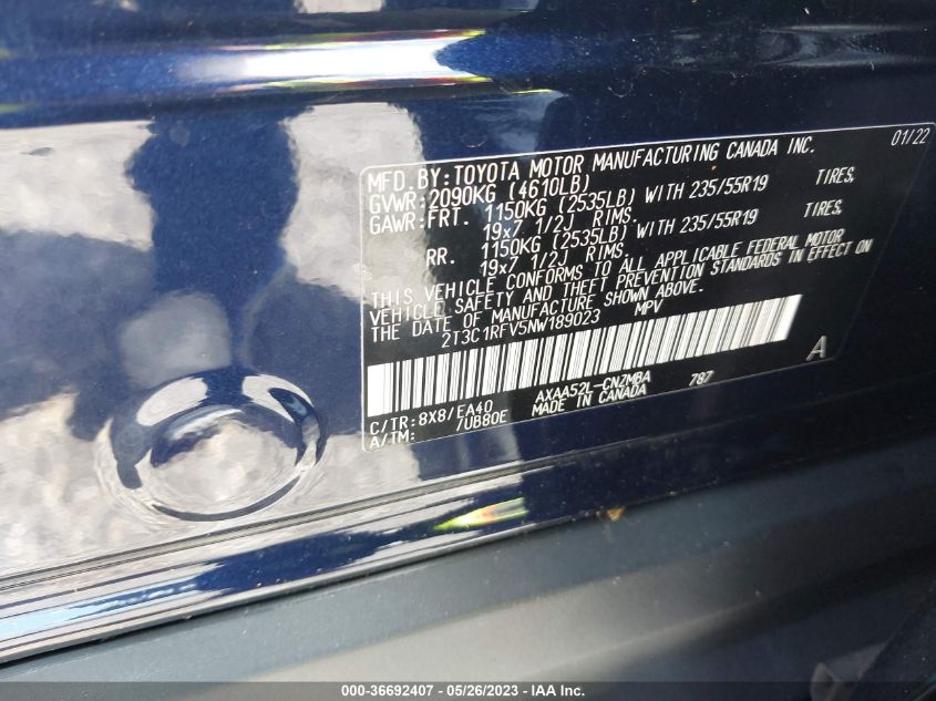 2022 TOYOTA RAV4 XLE PREMIUM - 2T3C1RFV5NW189023