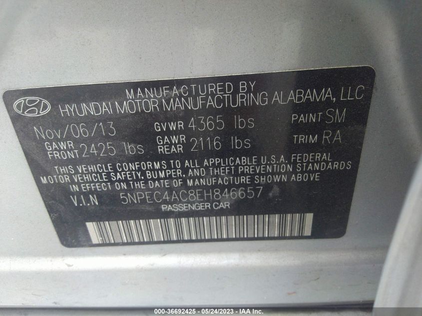 2014 HYUNDAI SONATA LIMITED - 5NPEC4AC8EH846657