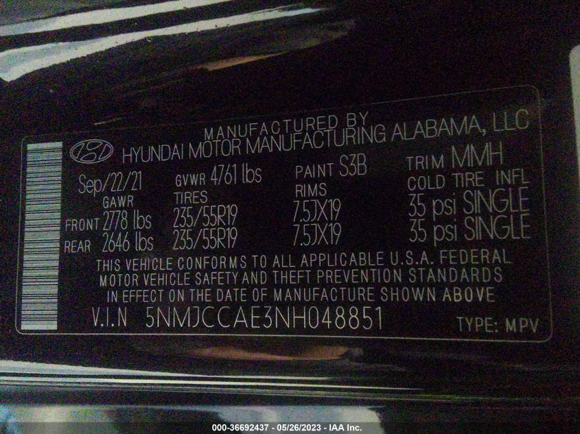 2022 HYUNDAI TUCSON SEL - 5NMJCCAE3NH048851
