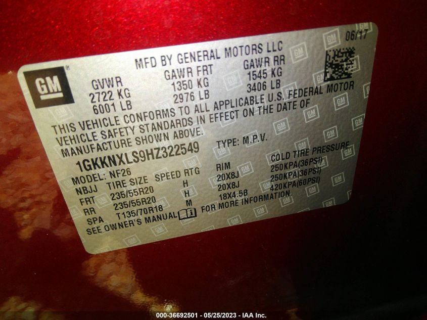 2017 GMC ACADIA DENALI - 1GKKNXLS9HZ322549